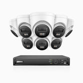 H1200 -  Kit de surveillance PoE 4K 12MP à 16 canaux avec 8 caméras, vision nocturne couleur et IR, détection humaine et véhiculaire, H.265+, microphone intégré, stockage local maximal de 512 Go, IP67